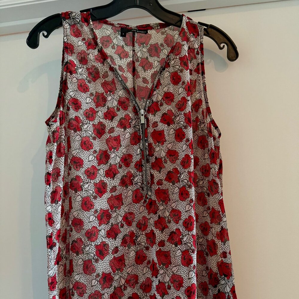 The Kooples Sheer Rose Printed Tank top with a zip neckline